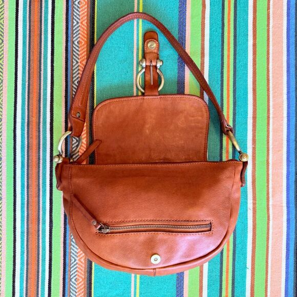 Marta Ponti Cognac Brown Leather Basketweave Satchel Handbag with Brass Hardware - Picture 12 of 16